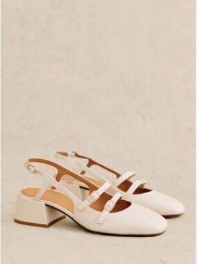 Sezane Paula Babies Ecru Mary Jane Slingback Heels 42